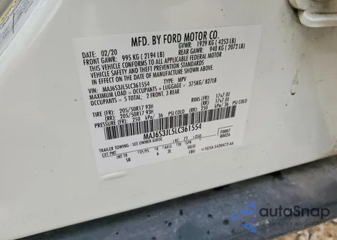 2020 Ford Ecosport Ses z USA, uszkodzony, nr VIN MAJ6S3JL5LC361554